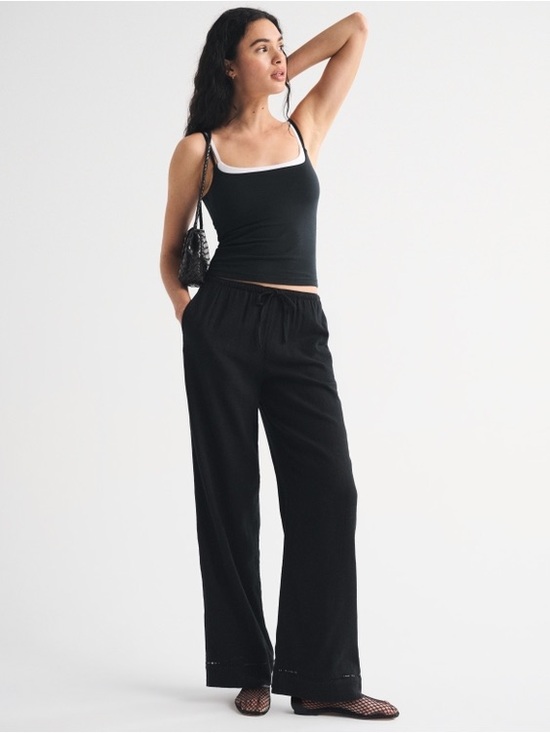 Abercrombie & Fitch Pants - Abercrombie Linen Blend Wide Leg Pants Black Elastic Waist Minimalist Size M